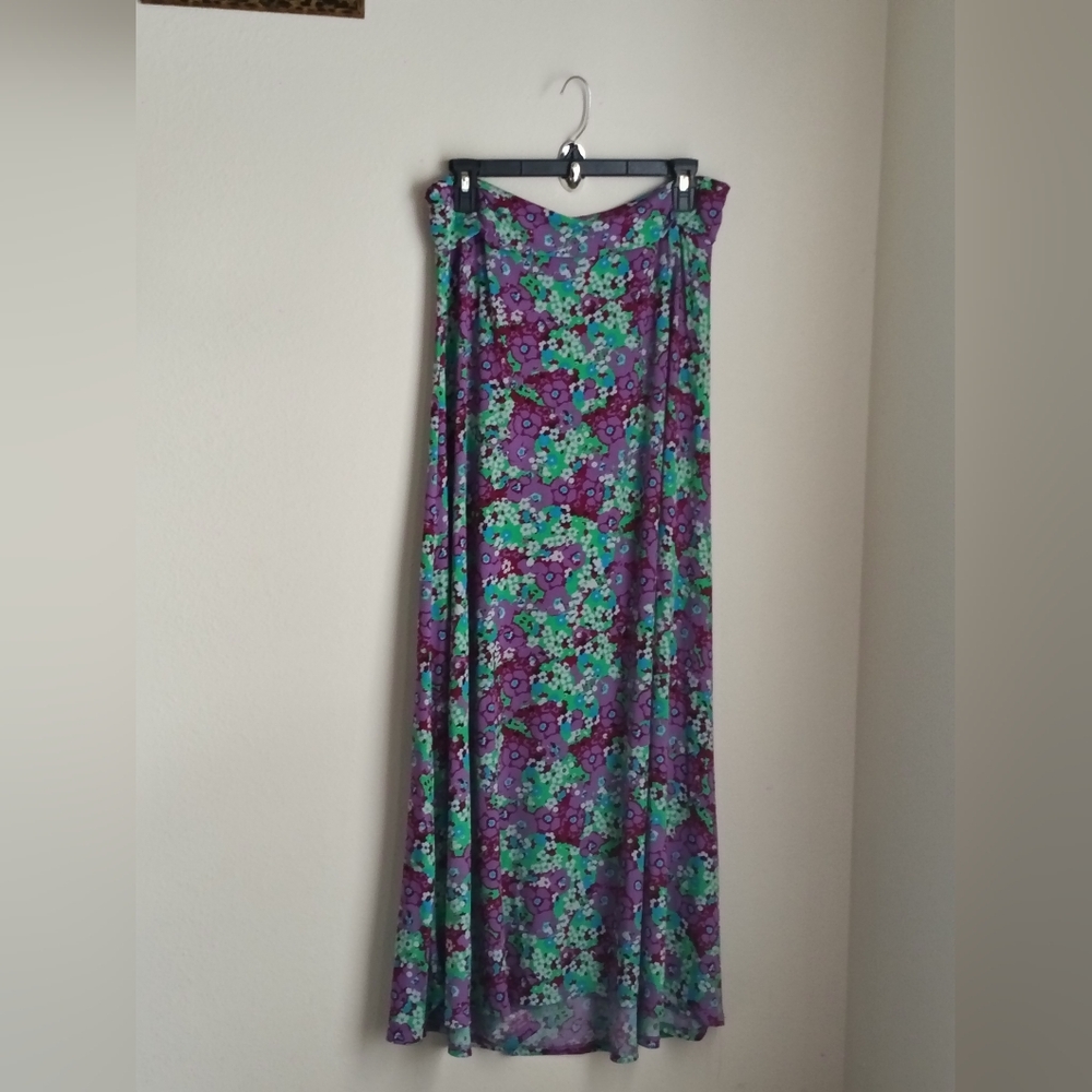 LuLaRoe Skirt Women Large Purple and Green Floral Maxi Fairycore Artsy Academia
